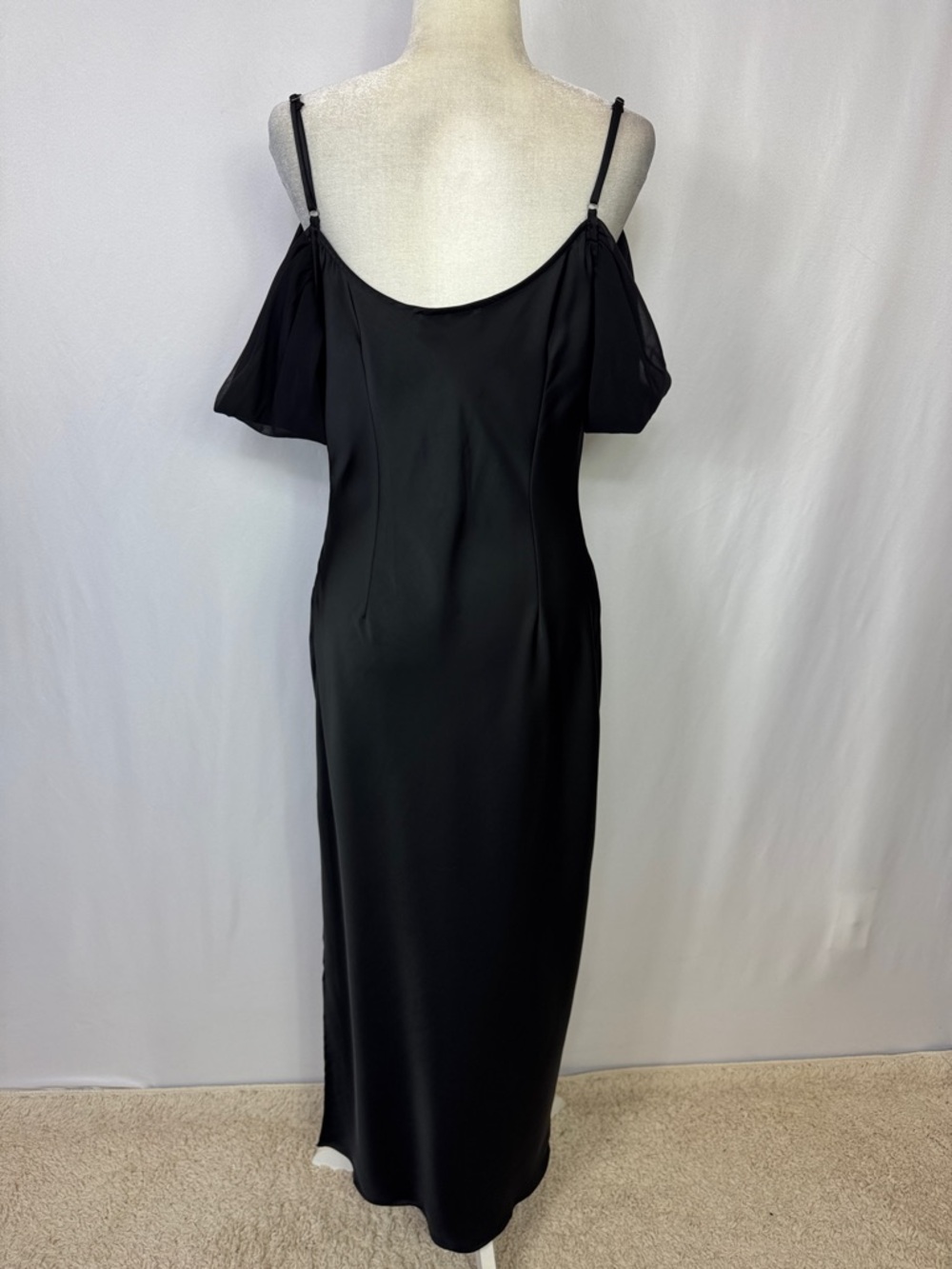 Petal & Pup Reyna Off The Shoulder Satin Maxi Dress Size Medium Black - Picture 10 of 16